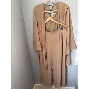 Dana Kay Formal Cocktail Wedding Pant Tank Jacket Set Size 18W 3-Piece Tan Beige